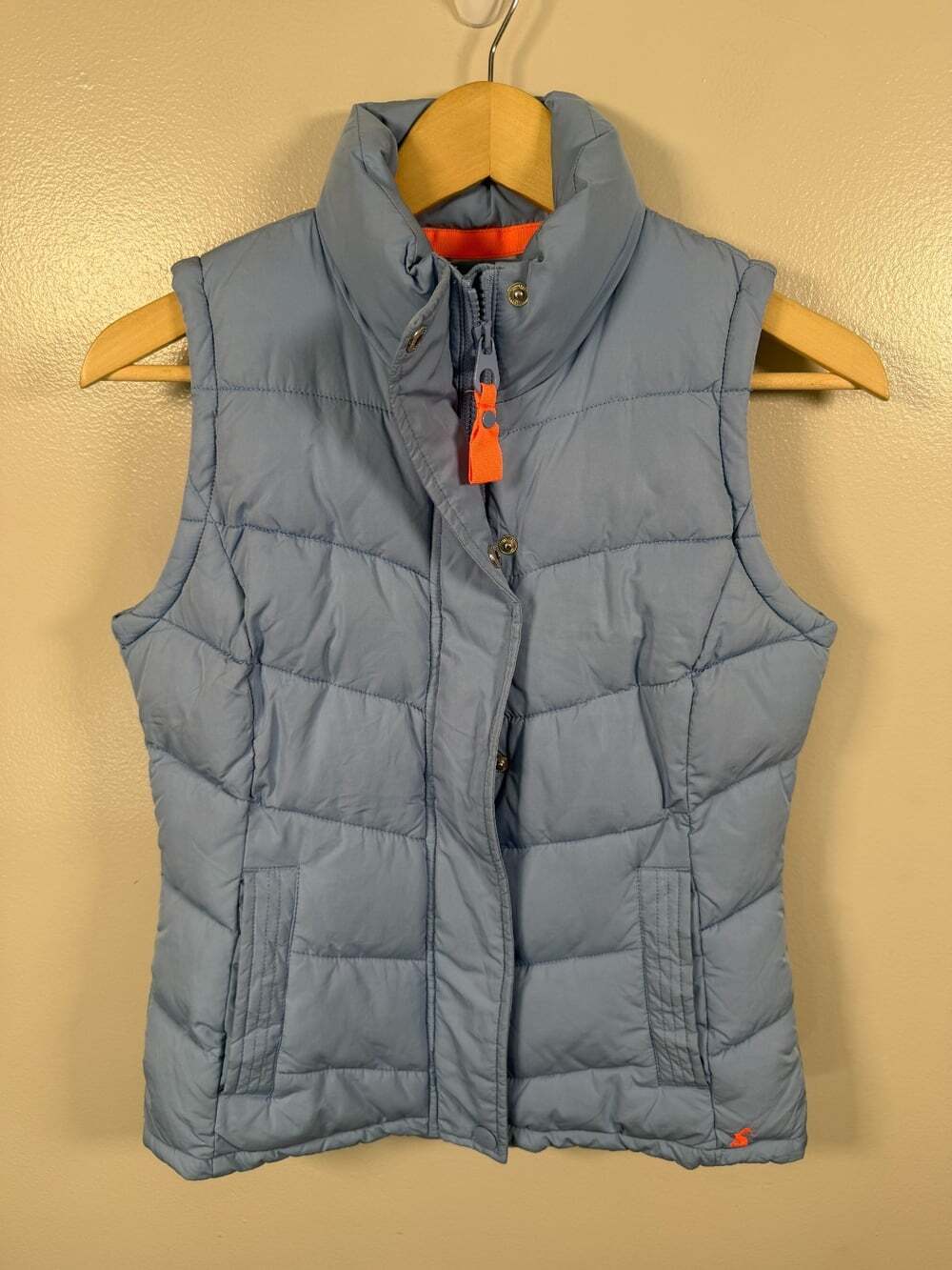 Joules Crofton Blue Quilted Puffer Vest US 2 Orange Contrast Gilet Rabbit Logo